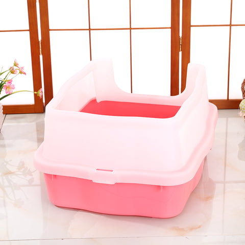 Large Deep Cat Kitty Litter Tray High Wall Pet Toilet Tray With Scoop Pink