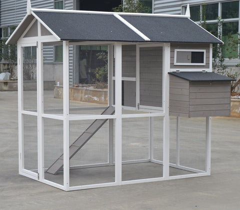 Grey XL Chicken Coop Rabbit Guinea Pig Hutch Ferret Hen Cat House