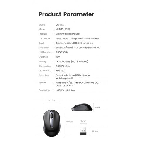 UGREEN 90371 Mini Portable Wireless Mouse