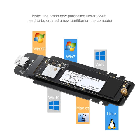 CHOETECH PC-HDE02 M.2 to USB SSD Reader (Enclosure only) Supports M-Key (PCI-E NVMe-based)