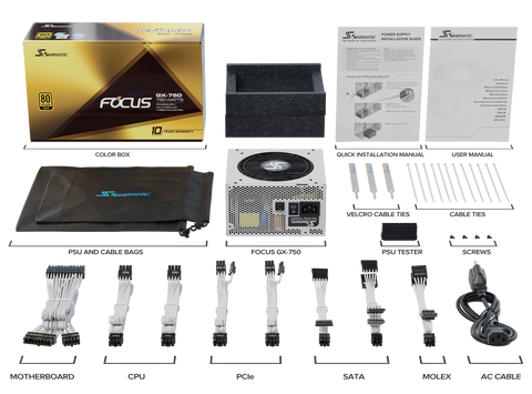 Seasonic FOCUS GX-750 White 750W ATX 3.0 Gold Modular PSU