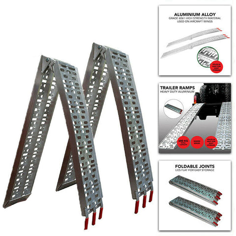 SINGLE Aluminium Folding Ramp with Support Strap, Load ATV Cycles, Motorcycles 680KG