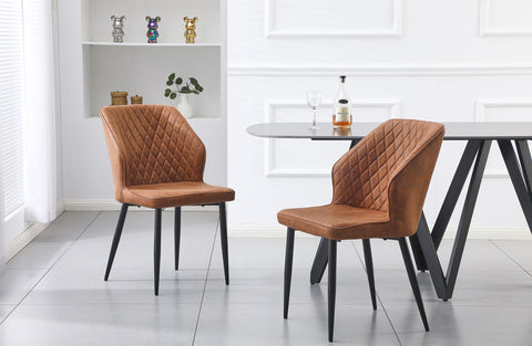 Set of 4 - Cross Pattern Dining Chair - Brown Black Legs