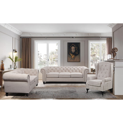 Mellowly Wing Back Chair Sofa Chesterfield Armchair Fabric Uplholstered - Beige