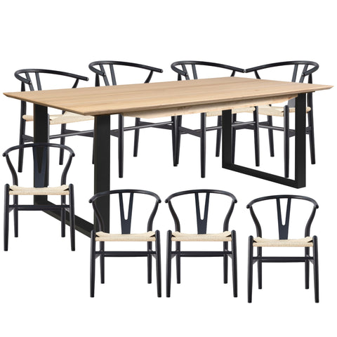 Aconite 9pc 210cm Dining Table Set 8 Wishbone Chair Solid Messmate Timber Wood