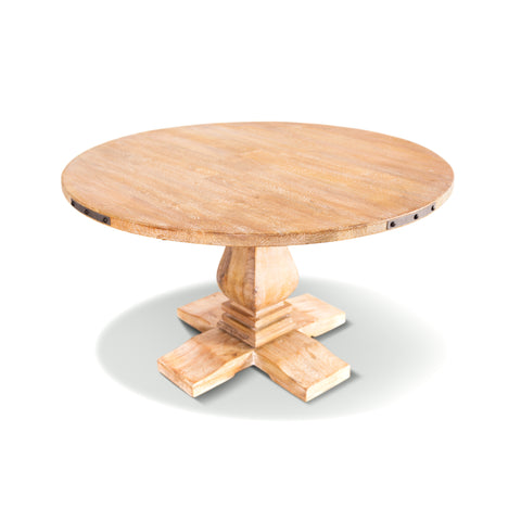 Gloriosa 5pc Dining Set 135cm Round Table 4 Beige Chair Mango Wood - Honey Wash