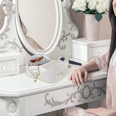 Large Travel Cosmetic Bag Portable Make up Makeup Bag Waterproof PU Leather Storage White