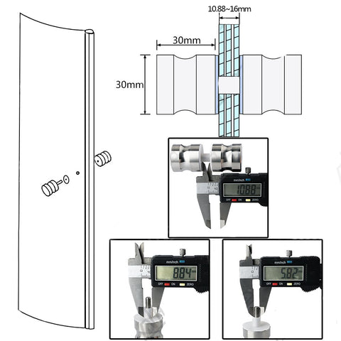 Shower Glass Door Knob Bathroom Round Back-to-Back Handle SUS304 Brushed Nickel