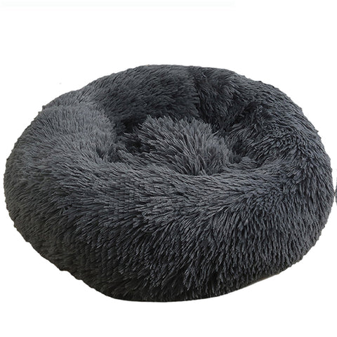 Dog Pet Cat Calming Bed Warm Plush Round Nest Comfy Sleeping Bed Dark Grey 70cm