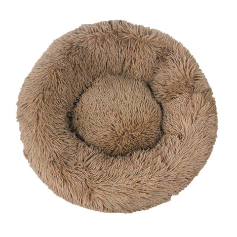 Pet Dog Bedding Warm Plush Round Comfortable Dog Nest Light Coffee Large 90cm