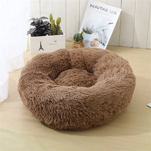 Pet Dog Bed Bedding Warm Plush Round Soft Dog Nest Light Coffee  XL 100cm