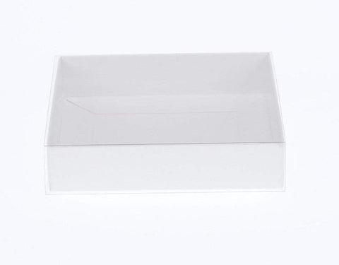10 Pack of 15cm Square Invitation Coaster Favor Function product Presentation Cookie Biscuit Patisserie Gift Box - 4cm deep - White Card with Clear Slide On PVC Lid