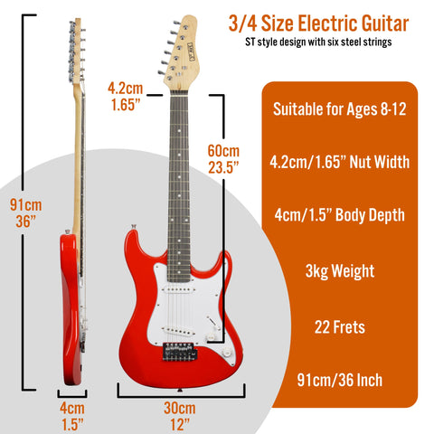 3rd Avenue 3/4 Size Electric Guitar - Red