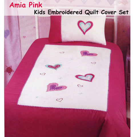 Amia Hearts Embroidered Quilt Cover Set Single