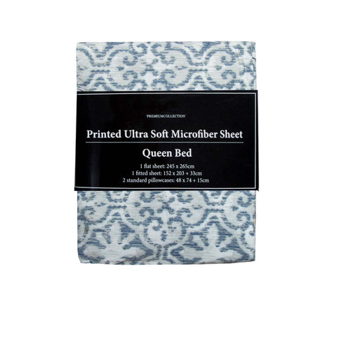 Printed Microfiber Sheet Set Single Silver Imperial