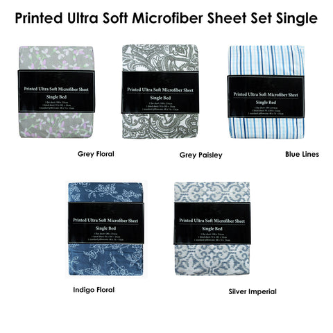Printed Microfiber Sheet Set Single Silver Imperial