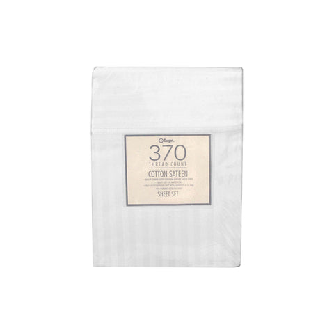 370TC White Self-striped Cotton Sateen Sheet Set King