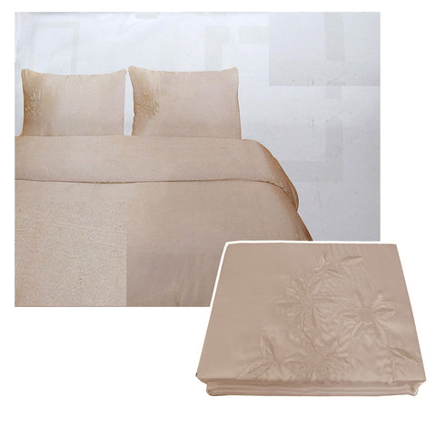 Tuberose Satin Embroidery Quilt Cover Set Latte Double