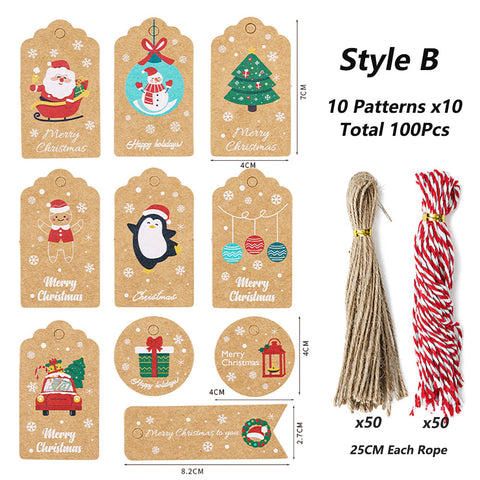 100Pack Xmas Decoration 350g Thicken Kraft Paper Gift Tag Wrapping Kraft Tag Hang Tags(Style B)