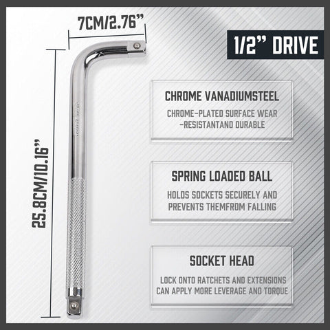 L Shape Socket Extension Bar 1/4" 3/8" 1/2" Drive Wrench Breaker CR-V Anti-Slip Set of each size