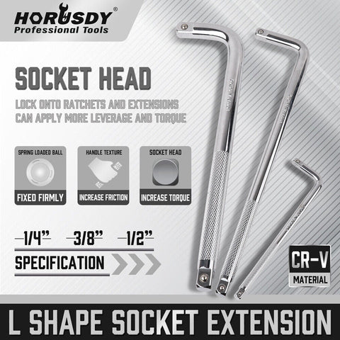 L Shape Socket Extension Bar 1/4" 3/8" 1/2" Drive Wrench Breaker CR-V Anti-Slip Set of each size