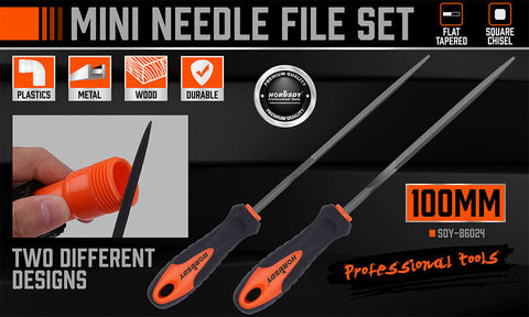 HORUSDY 2Pc 6.1" Flat Mini Needle File Set Metal Wood Carving Carpentry Tool