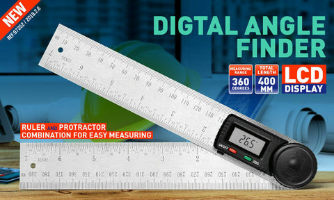200mm Digital Angle Finder Ruler Protractor Measure Meter Stainless Steel 0-360°