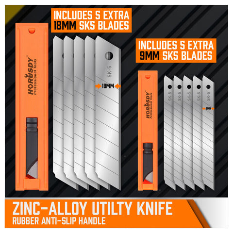 12 pcs Sliding Lock Utility Knife Box Cutter 10 Spare Stanley Knife Blades Craft