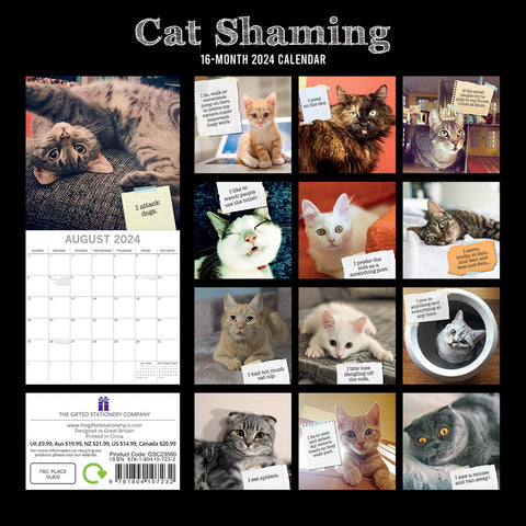 Cat Shaming - 2024 Square Wall Calendar Pets Animals 16 Months Premium Planner