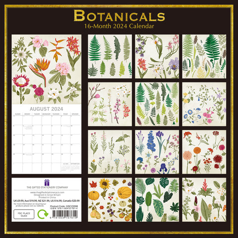 Botanicals - 2024 Square Wall Calendar 16 Months Arts Planner Xmas New Year Gift