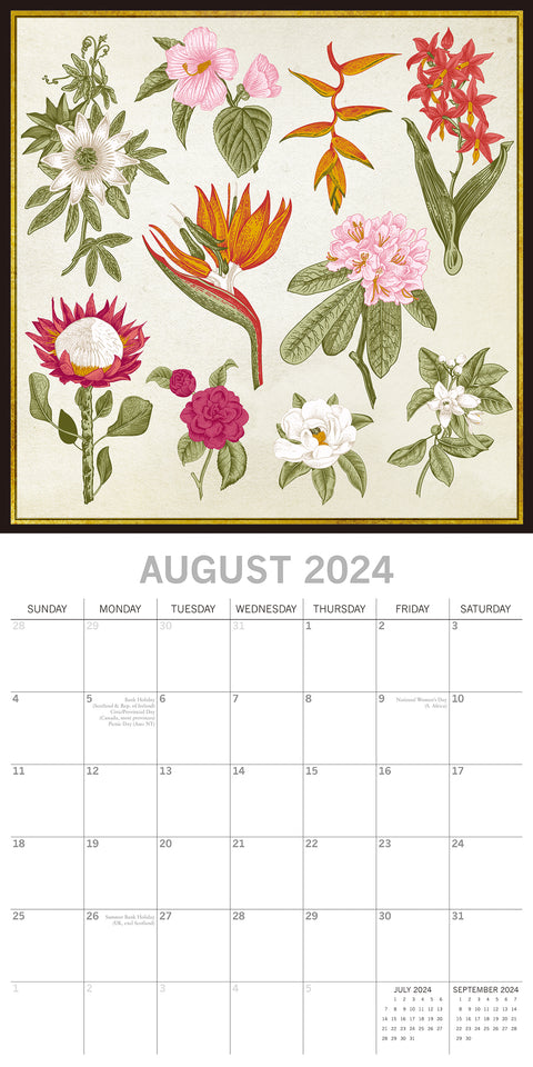 Botanicals - 2024 Square Wall Calendar 16 Months Arts Planner Xmas New Year Gift