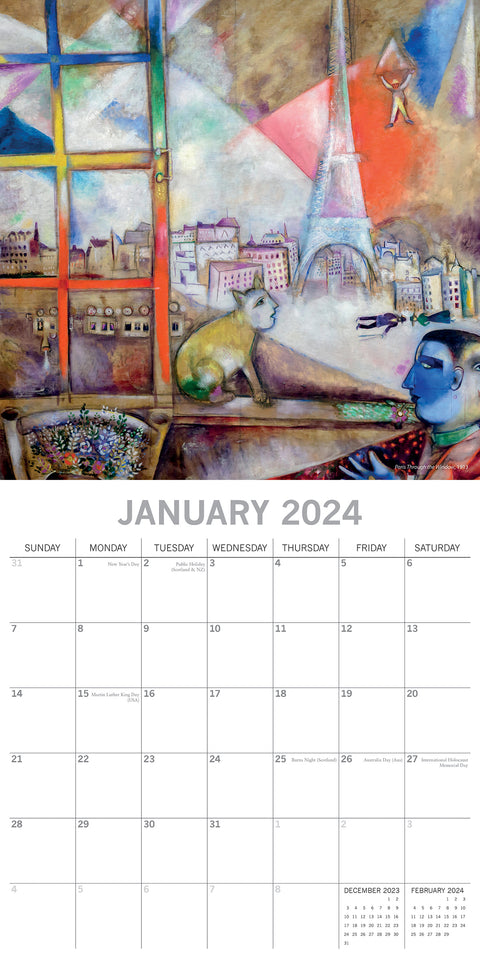 Chagall 2024 Square Wall Calendar 16 Months Arts Planner Christmas New Year Gift