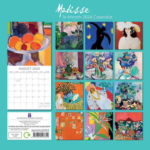 Matisse 2024 Square Wall Calendar 16 Months Arts Planner Christmas New Year Gift