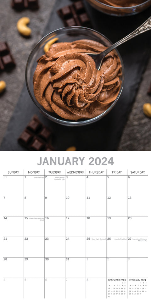 Chocolate - 2024 Square Wall Calendar 16 Months Food Planner Xmas New Year Gift