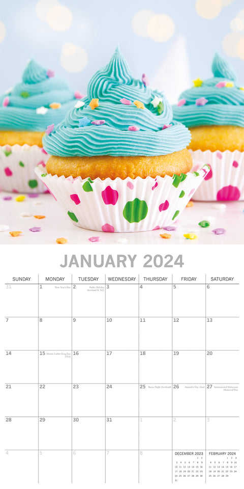 Cupcakes 2024 Square Wall Calendar 16 Month Food Planner Christmas New Year Gift