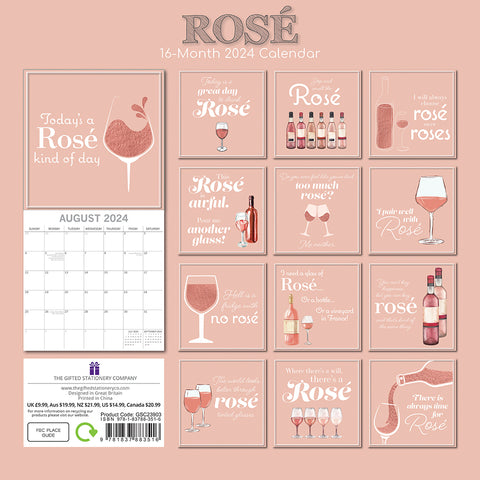 Rose - 2024 Square Wall Calendar 16 Month Food Planner Wine Beer Planner Gift