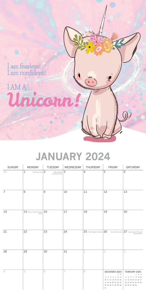 Born to be a Unicorn - 2024 Square Wall Calendar 16 Months Planner New Year Gift