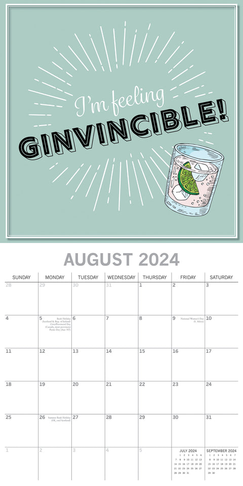 Gin - 2024 Square Wall Calendar 16 Months Funny Planner Christmas New Year Gift