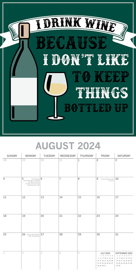 Wine Signs - 2024 Square Wall Calendar 16 Months Planner Christmas New Year Gift