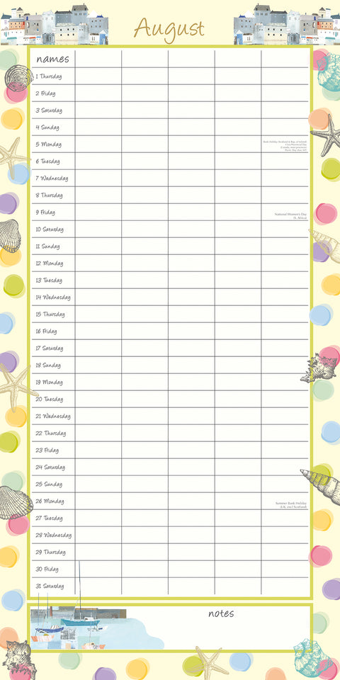 By the Sea Family Organiser - 2024 Square Wall Calendar 16 Months School Planner