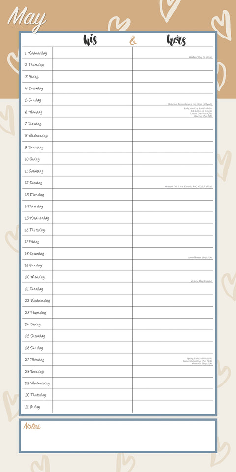 His & Hers Organiser - 2024 Square Wall Calendar 16 Months Planner New Year Gift