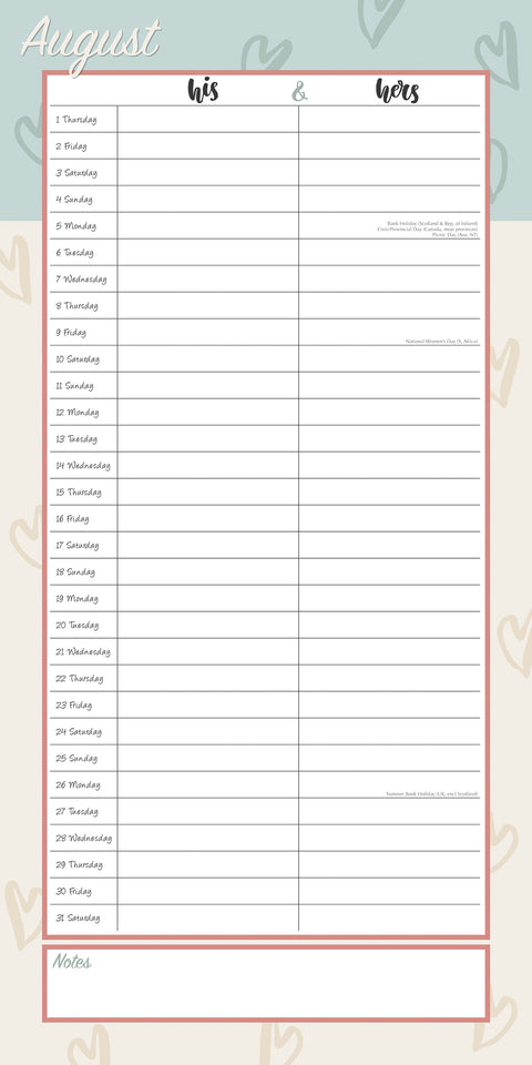 His & Hers Organiser - 2024 Square Wall Calendar 16 Months Planner New Year Gift