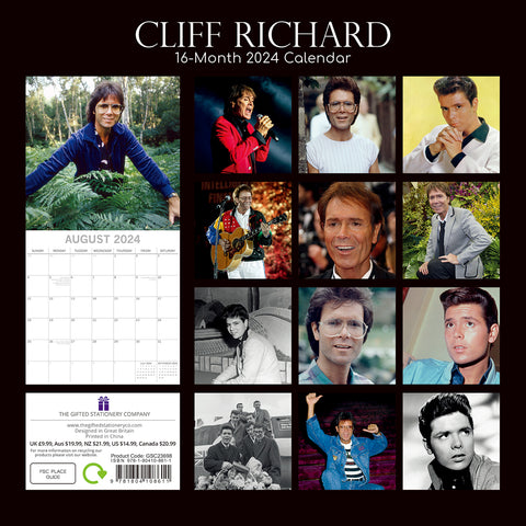 Cliff Richard 2024 Square Wall Calendar 16 Month Planner Christmas New Year Gift