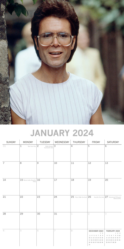Cliff Richard 2024 Square Wall Calendar 16 Month Planner Christmas New Year Gift