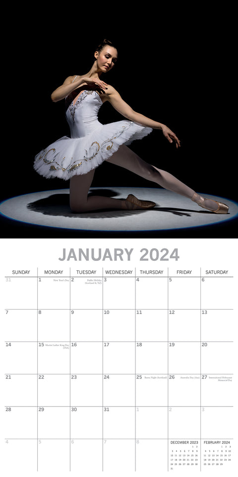 Ballet - 2024 Square Wall Calendar 16 Months Lifestyle Dancing Planner New Year