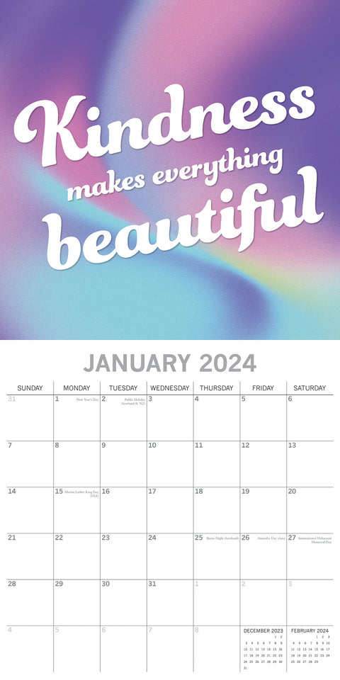 Be Kind - 2024 Square Wall Calendar 16 Months Lifestyle Planner New Year Gift