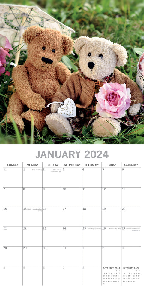 Teddy Bears - 2024 Square Wall Calendar 16 Month Lifestyle Planner New Year Gift