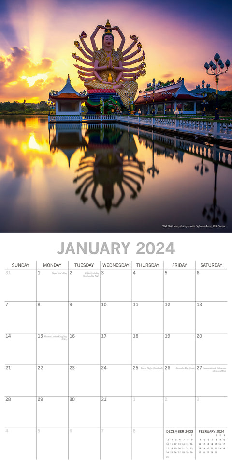 Thailand - 2024 Square Wall Calendar 16 Month Premium Planner Xmas New Year Gift