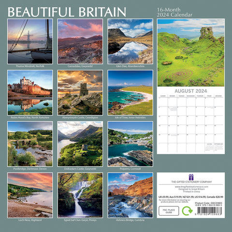 Beautiful Britain - 2024 Square Wall Calendar 16 Months Planner New Year Gift