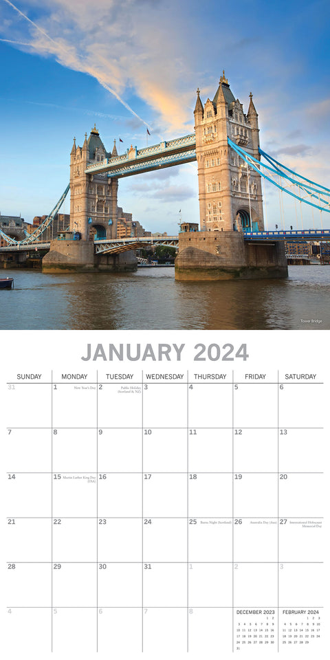 London - 2024 Square Wall Calendar 16 Months Premium Planner Xmas New Year Gift
